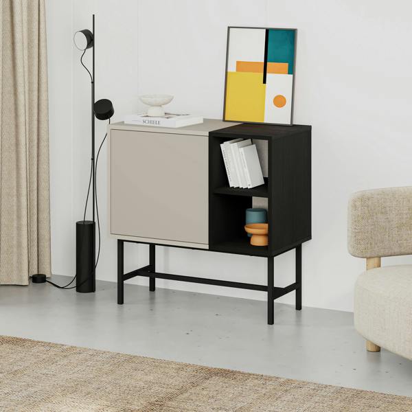 Decortie Storage Cabinet Push-to-Open Door Sideboard, Open Shelf,Metal Leg, Easy Assembly, Living-Dining Room