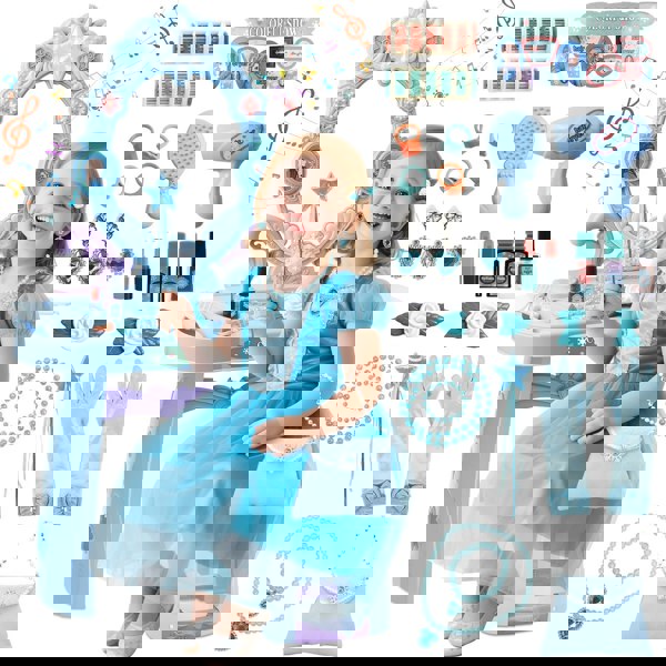 deAO Toys Girls Light Makeup Table Vanity Set with Mirror, Lights & Music, Pretend Play