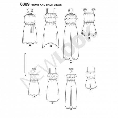 New Look Sewing Pattern 6389, Dresses, Jumpsuits for Kids, Teenagers, A (8-10-12-14-16) - Easy