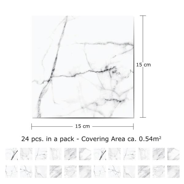 WT1523 Marble Tiles Mix Wall Stickers - 15 cm x 15 cm - 24 pcs.