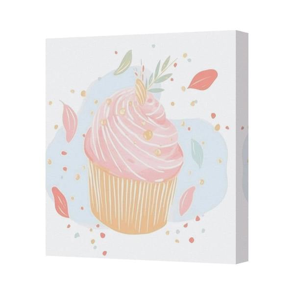 Benjamin Tate Design Cupcake Canvas Art Print Pink Frosting With Sprinkles Handmade UK