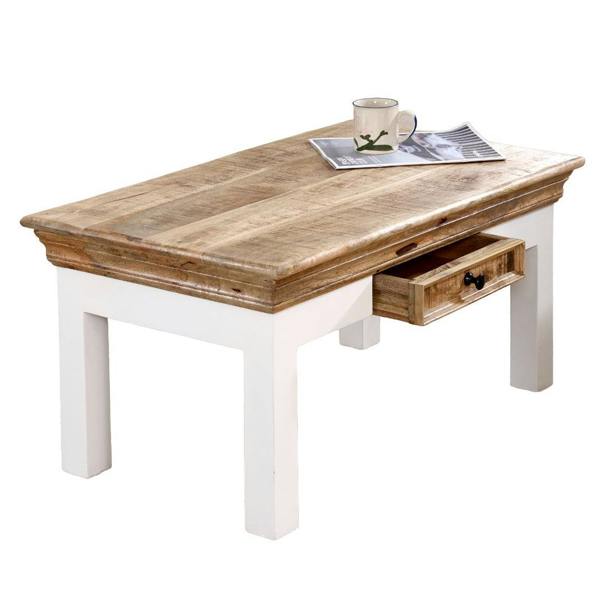 Wyld Haus Alington White and Natural Solid Mango Wood Coffee Table With Drawer