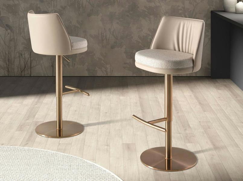 Angel Cerdá Swivel Stool in Cream Marbled Fabric and Cream Leatherette 4234