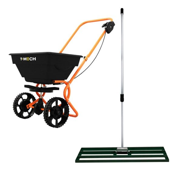 T-mech Rotary Spreader & 100cm Lawn Leveller - Green