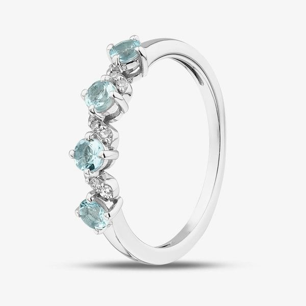 T. H. Baker 9ct White Gold Aquamarine & Diamond Wave Half Eternity Ring RJR04808-AQ