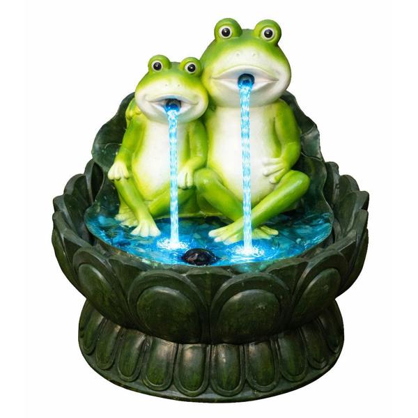 Gardenwize Solar Powered Two Frogs on a Lily Pad Water Feature with LED Light & Battery Backup