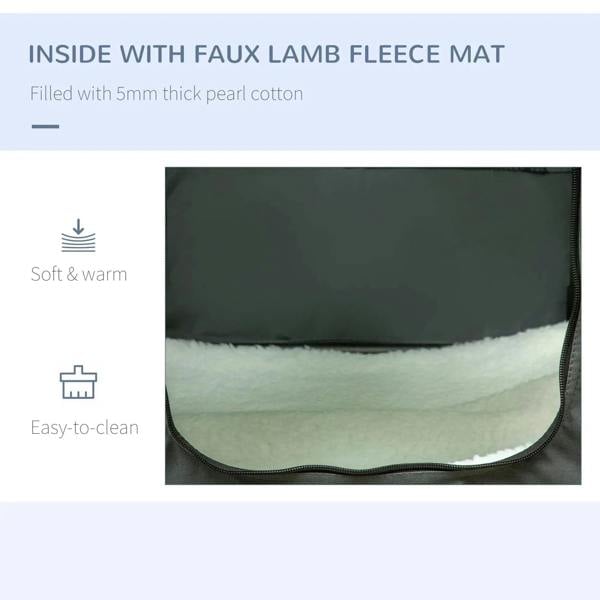Grey pet carrier interior mat with faux lamb fleece texture and quilted padding
