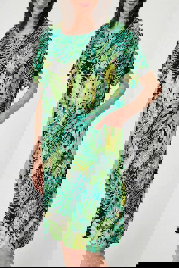 Green | Tropical Print Shift Knee Length Dress