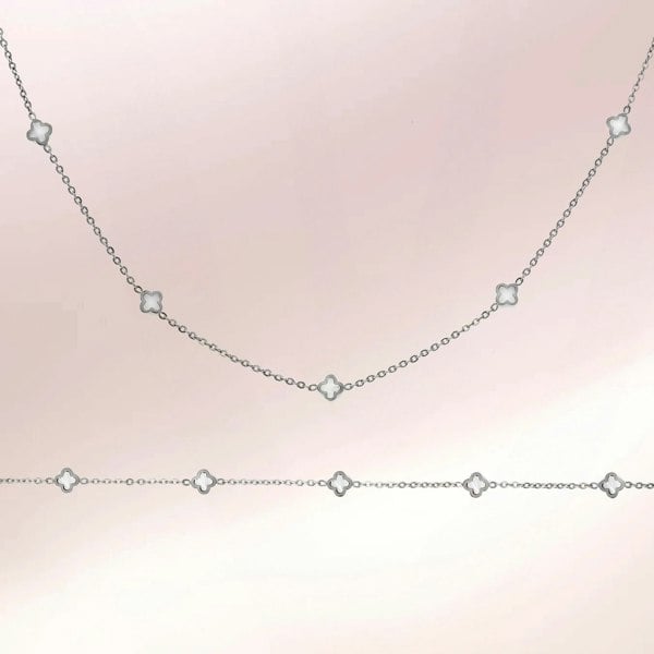 Say It With Clover Dainty Gift Set  - Silver & Pearl