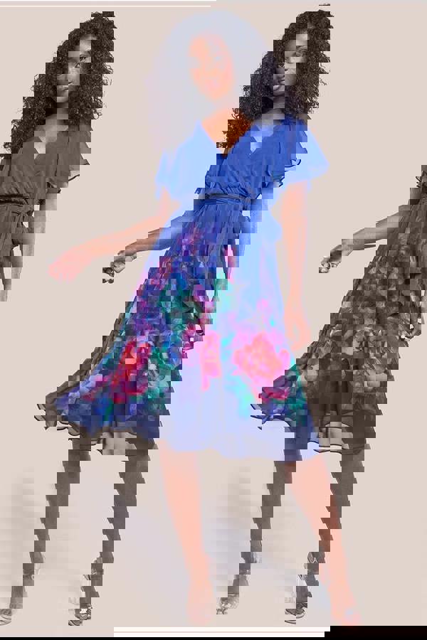 Chiffon Floral Border Print Midi Dress - Navy DR4402