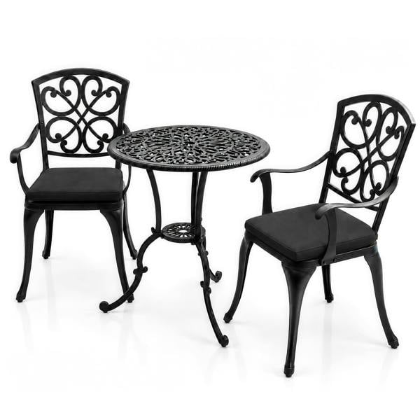 Homeology VIVALDI Black 3-Piece Cast Aluminium Garden Bistro Set - with Black Cushions