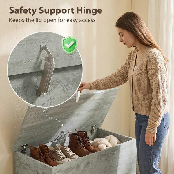 Storage Chest, 102L Blanket Box, Shoe Bench with Safety Hinged Lid, Bed End Bench for Bedroom, 80 x 40 x 45cm, Grey
