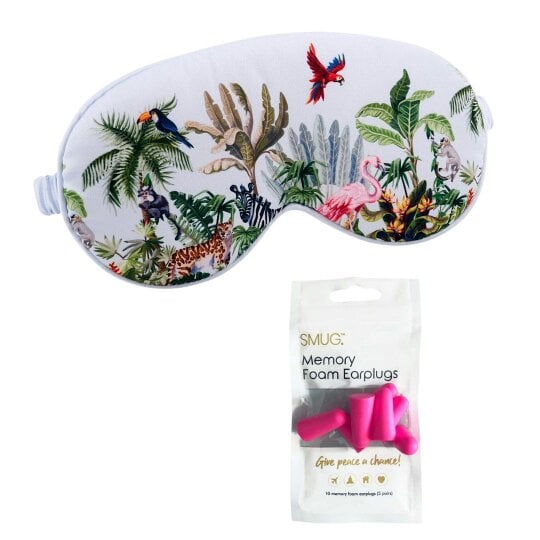 SMUG Satin Sleep Mask - Jungle Print - Sleep Mask & Pink Earplugs