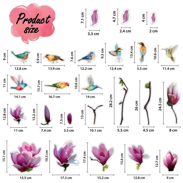 WALPLUS WSW6024 - Pink Magnolia Flowers with Birds Window Clings