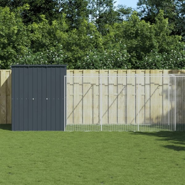 Berkfield Dog House with Run Anthracite 165x863x181 cm Galvanised Steel