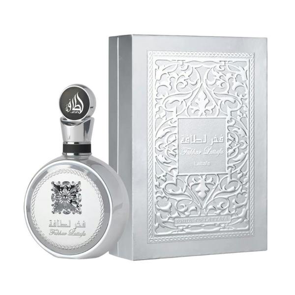 Fakhar Platin Eau De Parfum 100ml by Lattafa Perfumes bottle and box