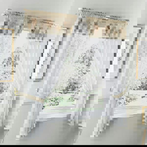 Tyrone Textiles Sweetheart Embroidered Heart Kitchen Window Set Curtain Pair With Matching Tie Backs