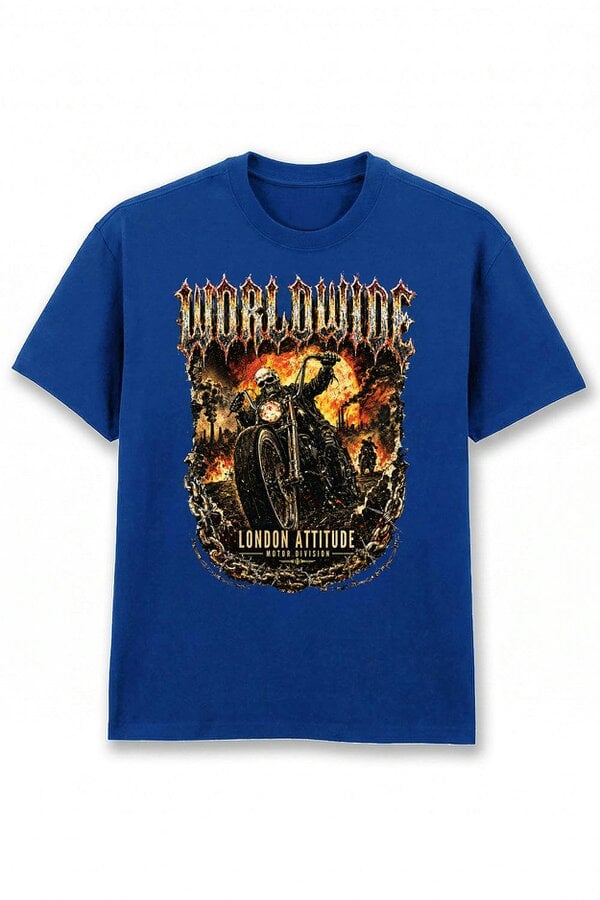 London Attitude Worldwide Skull Biker Oversized Heavyweight Graphic T-Shirt