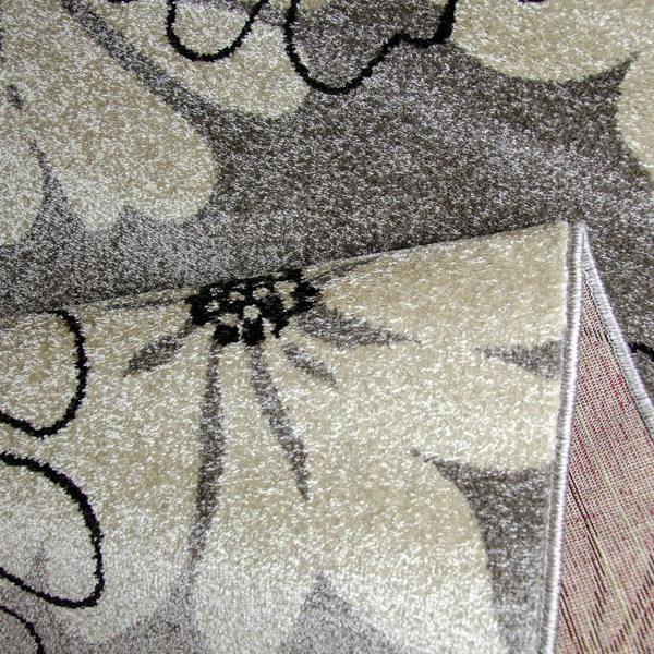 Modern Floral Design Rug Silver Grey White Soft Low Pile Woven Floor Carpet for Living Room or Bedroom