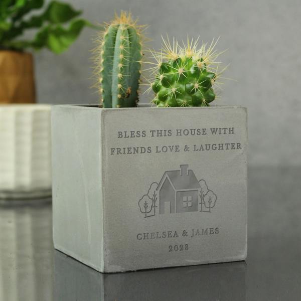 Personalised New Home Concrete Plant Pot - lifestyle shot