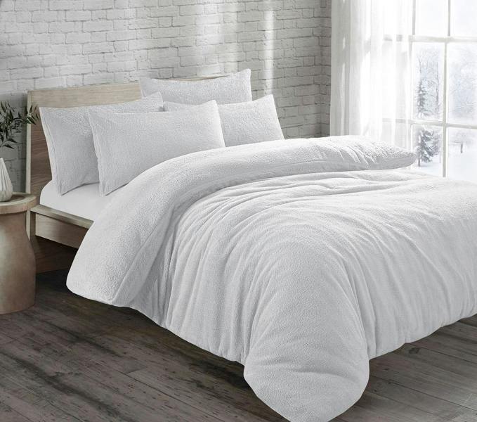 Teddy Fleece White Duvet Cover Set