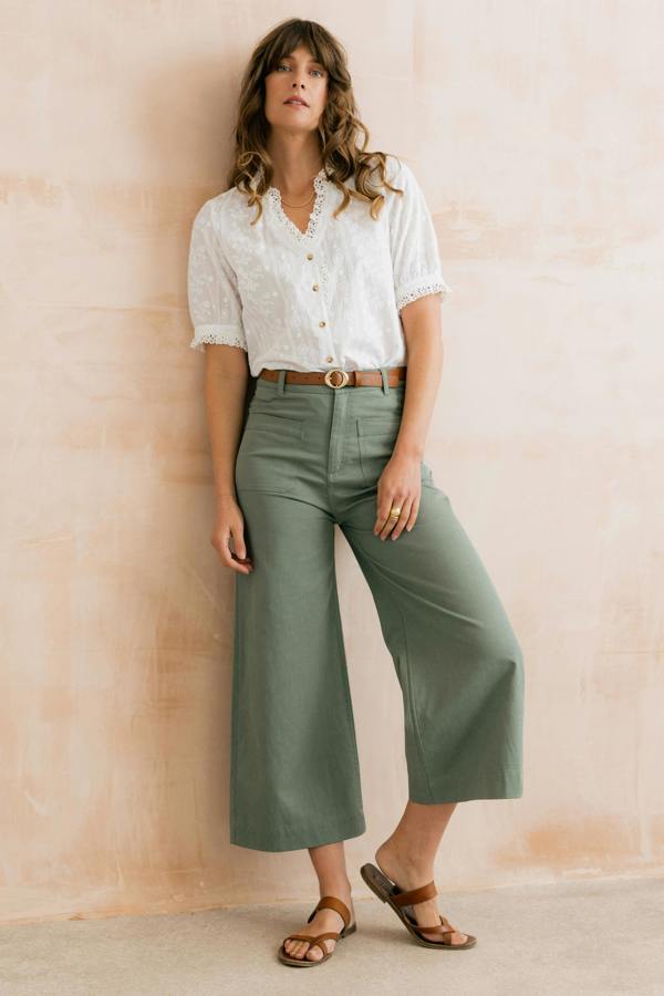 Lily & Me Wren Embroidered Cotton Frill Blouse White