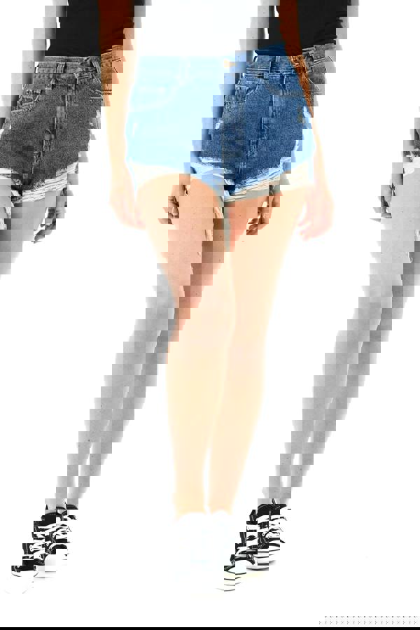 Smart Living Women's Rip Hemline Distressed Denim Shorts - Mid Blue