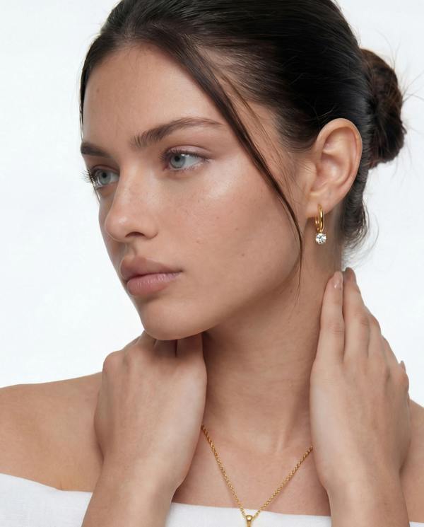 Elk & Bloom 14k Gold Gemstone Droplet Huggie Hoops
