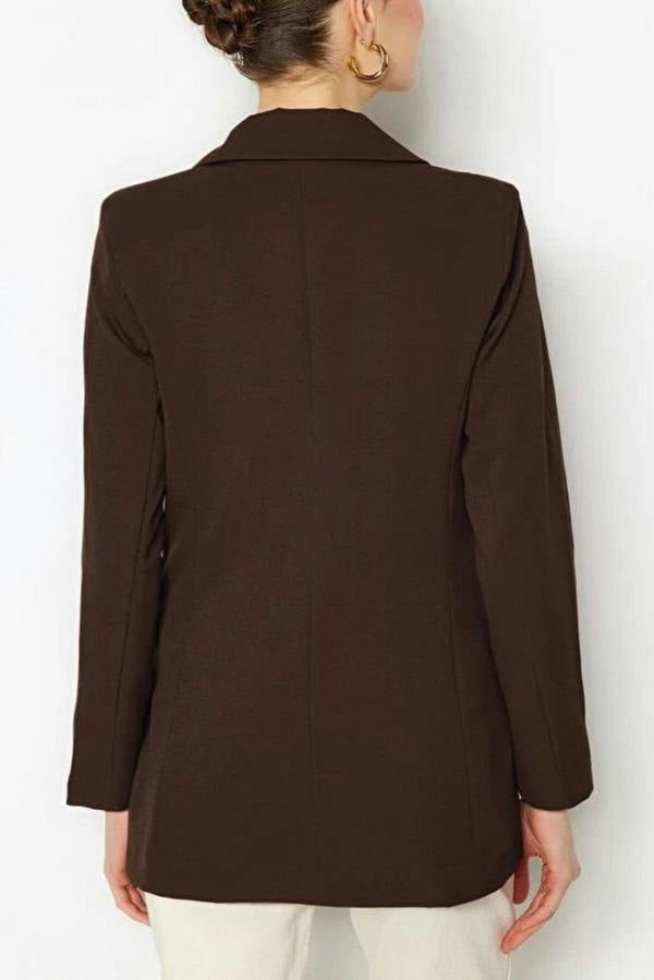 WOVCOR Oversize Lined Double-Breasted Woven Blazer Jacket