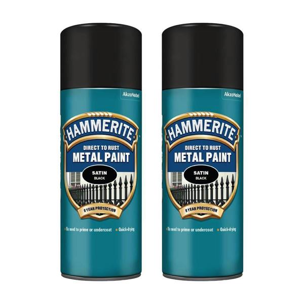 Hammerite 2X Hammerite Satin Black Spray Paint 400ml