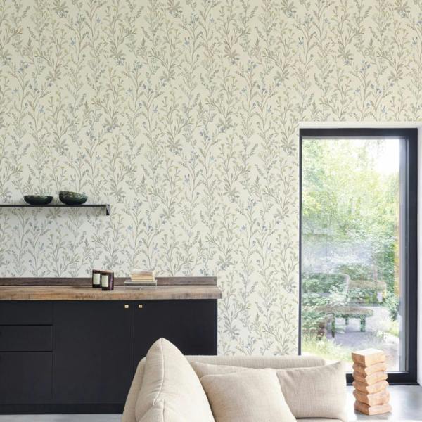Grandeco Boutique Spring Leaf PVC-free Eco Wallpaper, Ivory Yellow