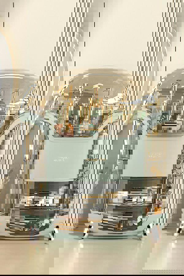 Living and Home Large Capacity Cosmetic Storage Box With 2 Layers Of Storage Boxes & Transparent Lid - Green