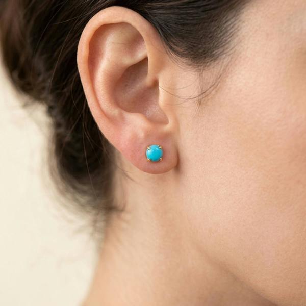 Spero London 9Ct Solid Gold Natural Turquoise Stud Earrings