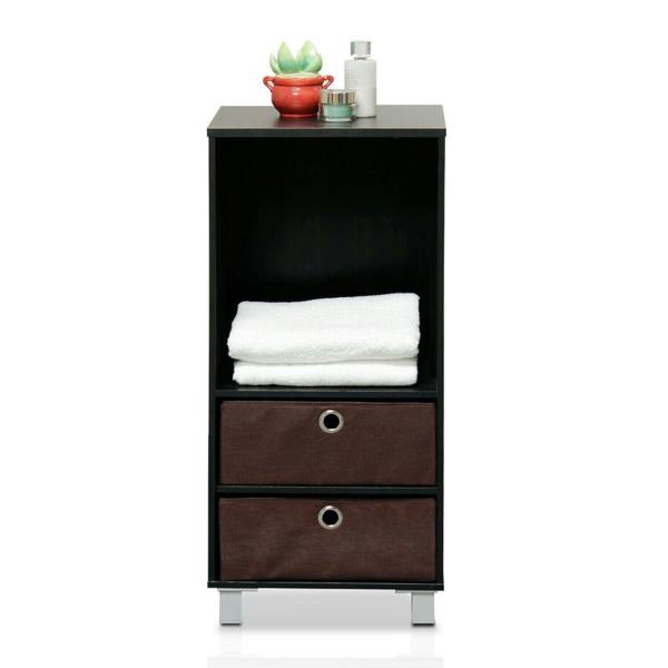 WALPLUS Modern /BR 3 Shelves Cabinet/Bedside Night Stand with 2 Bin Drawers, Espresso/Brown for Entryway - SKU 10002EX