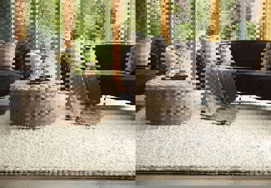 Maine Ivory Shaggy Pile Wool Rug |Homestead Haven Collection