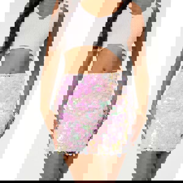 Pink Vanilla Disc Sequin Mini Skirt