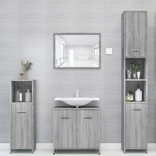 Berkfield Bathroom Cabinet Grey Sonoma 30x30x183.5 cm Engineered Wood