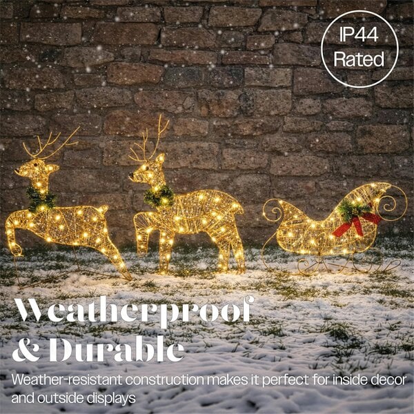 Scotts of Stow Xmas Haus LED Glitter effect  Deer and Sleigh Outdoor Decoration with Timer