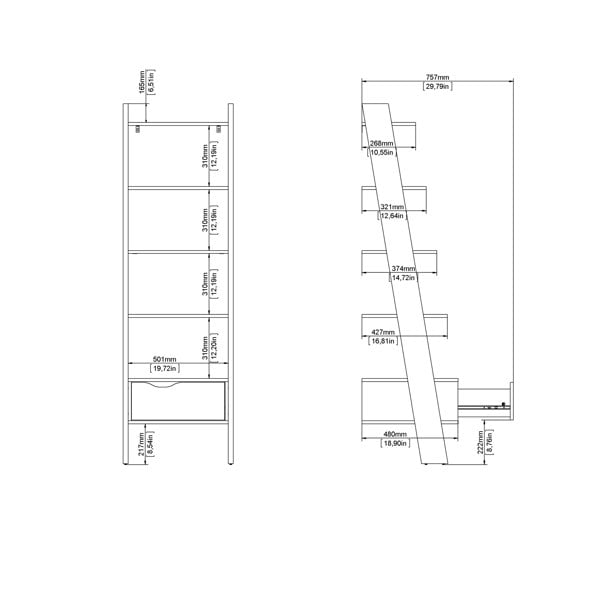 Furniture To Go Oslo Leaning Bookcase 1 Drawer in White and Oak