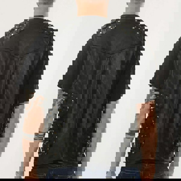 Leather Company Men's Leather Motorcycle Vest Black Biker Waistcoat