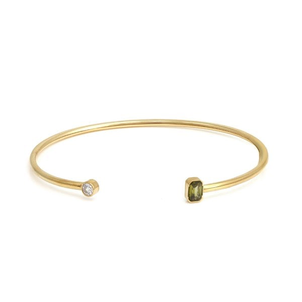 Say It With August Peridot Birthstone Bangle - Yellow Gold Plated