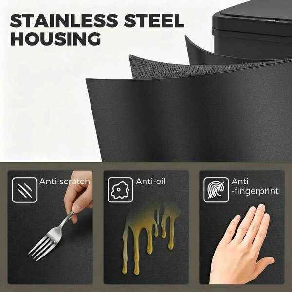 40L Sensor Bin with Soft-Close Lid, Stainless Steel Automatic Touchless Motion Sensor Kitchen Bin, Black
