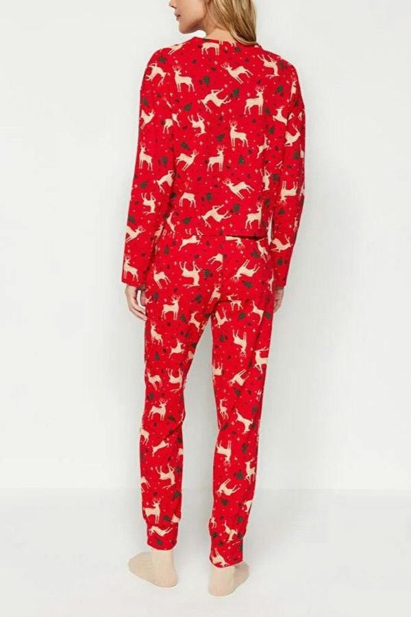 WOVCOR 2-Piece 100% Cotton Christmas Themed Knit Pajama Set