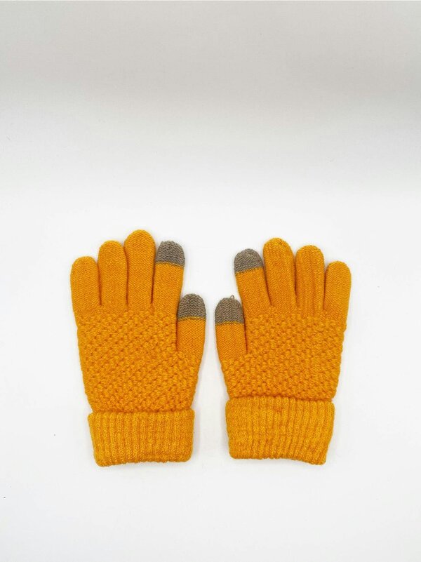 SVNX Tartan Blanket Scarf & Textured Knitted Gloves Set in Orange