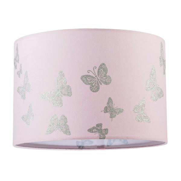 Modern Feminine Soft Pink Lamp Shade with Silver Glitter Butterflies Image 1