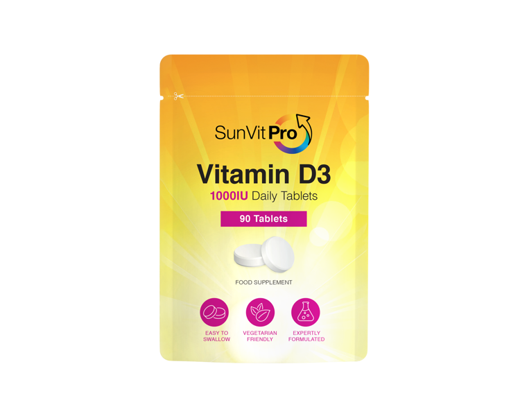1,000IU (25ug) 90 D3 Daily Tablets, For Adults & Children - SunVit - D3