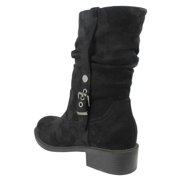 Spot On Ladies Spot On Low Heel Microfibre Zip Mid Calf Boots F51254