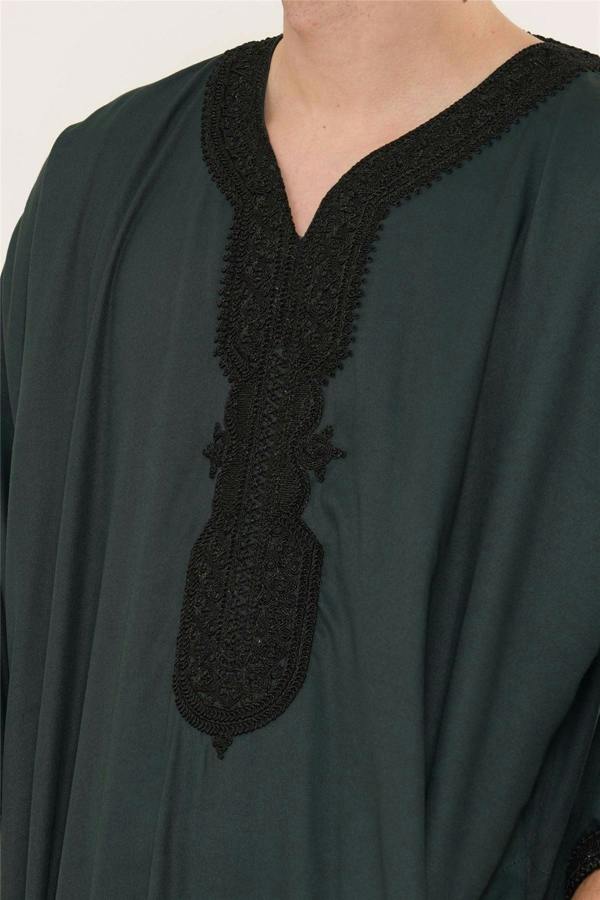 Infinity Leather Men's Moroccan Thobe Jubba Robe Djellaba Arab Short Sleeve Embroidery Gandoura