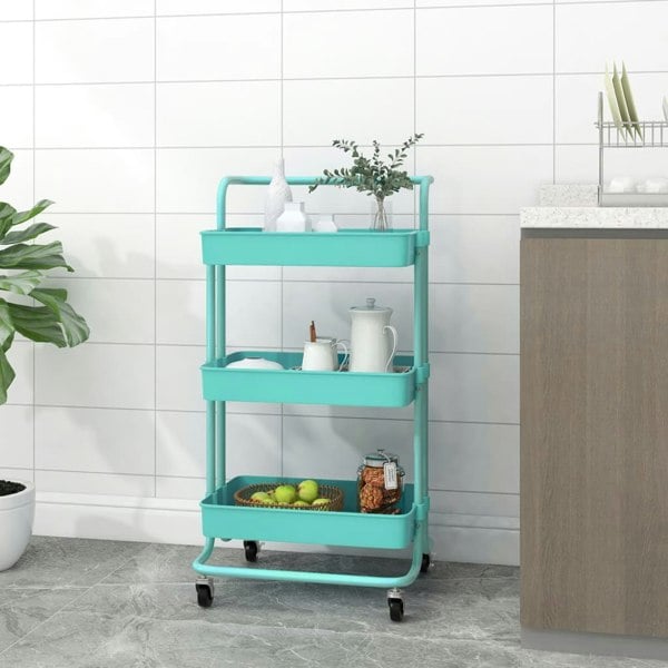 Berkfield 3-Tier Kitchen Trolley Turquoise 42x35x85 cm Iron and ABS
