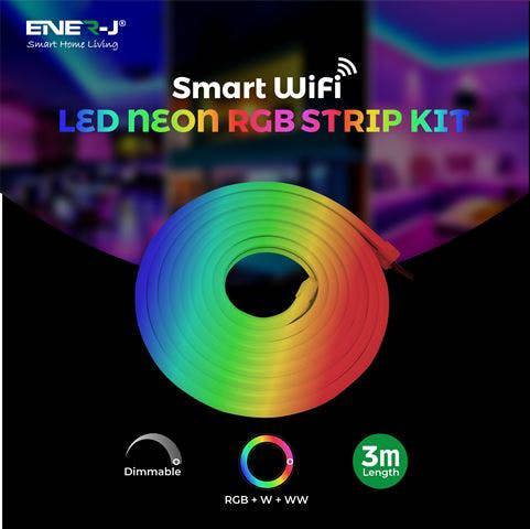 ENER-J 3M Smart WiFi RGB LED Neon Strip Light, IP65 Flexible Colour-Changing, Alexa/Google Control, 12V 30W, Memory Function